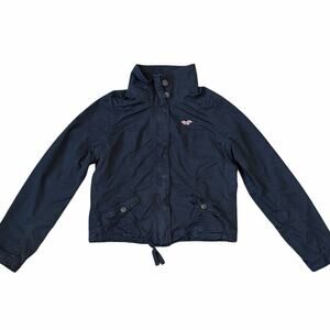 Y2K Hollister Womens Utility Jacket Cotton Silk Preppy Outdoors Logo Blue L